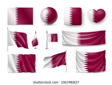 Set Qatar flags  banners  banners  symbols  flat icon  Vector illustration collection national symbols various objects   state signs