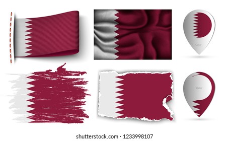 set of qatar flags collection isolated on white