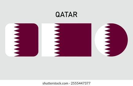 A set of qatar flags in square, rectangular and round shapes. Flag icon. Standard color. Vector illustration.	