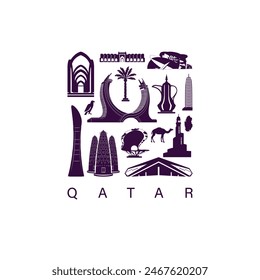 set of qatar icons royalty free vectors illustration art for Logo, T shirt, banner, card design