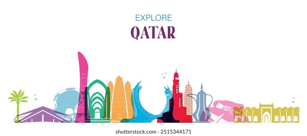 set of qatar icons royalty free vectors illustration art for Logo, T shirt, banner, card design