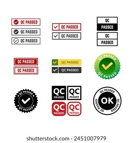 Set of qc passed pass quality control label tag seal control sticker template design