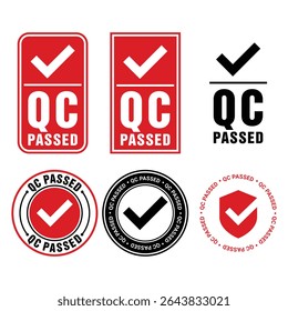 Set of qc passed pass quality control label tag seal control sticker  design isolated vector template