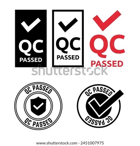 Set of qc passed pass quality control label tag seal control sticker template design