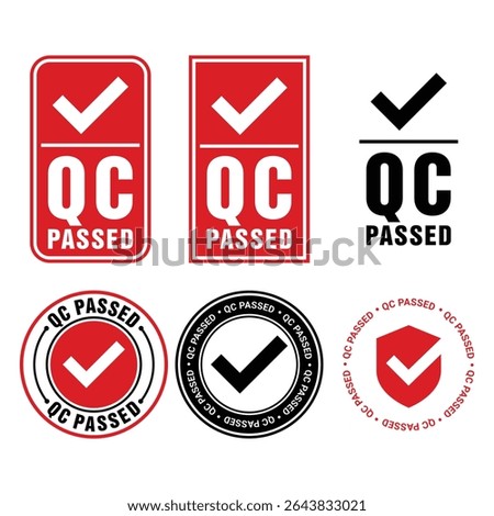 Set of qc passed pass quality control label tag seal control sticker  design isolated vector template