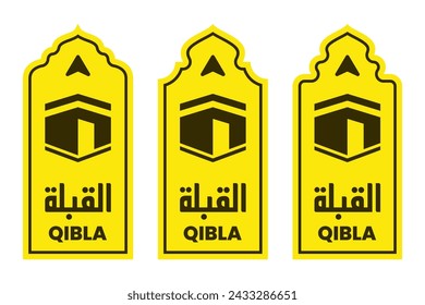 set of qibla sign direction for mosque or prayer room isolated