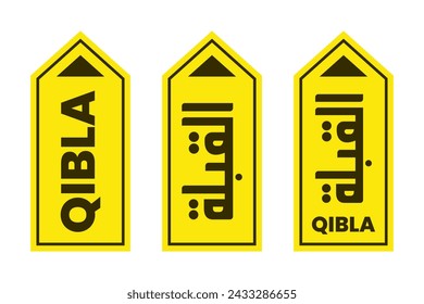 set of qibla sign direction for mosque or prayer room isolated