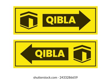 set of qibla sign direction for mosque or prayer room isolated