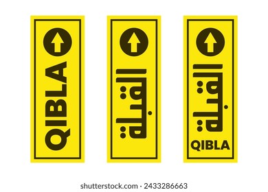 set of qibla sign direction for mosque or prayer room isolated