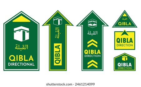 set of qibla sign for mosque or prayer room isolated. Eps (translation text qibla = pray direction)