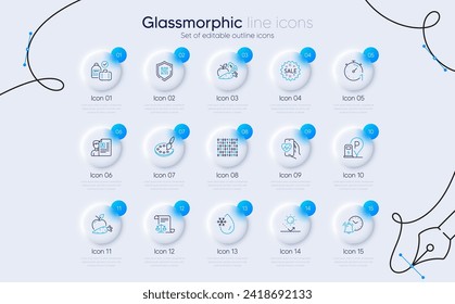 Set of Qr code, Job interview and Legal documents line icons for web app. Cardio training, Apple carrot, Sale icons. Sun protection, Charging station, Carry-on baggage signs. Binary code. Vector