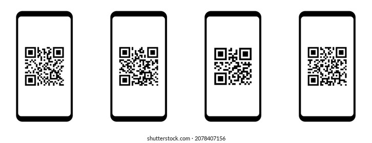 Set von QR-Code-Scan in Smartphone. Qr-Code für die Zahlung. Mobile Anwendung. Überprüfung. Vektorgrafik einzeln auf weißem Hintergrund 