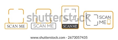 Set of QR Code Scan for Smartphone - QR Code Scan Sticker for Mobile Phone - Scan QR Code Icon for Smartphone - Vector Illustration
