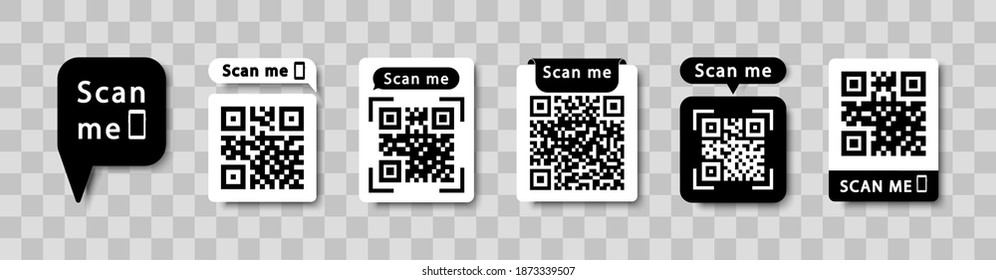 Set of QR codes with inscription scan me with smartphone. Scan qr code icon. Qr code for payment, mobile app and identification. Vector illustration.