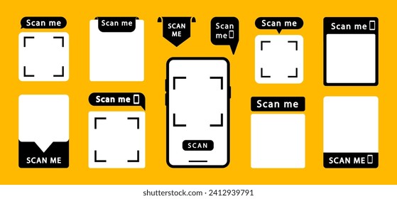 Set of QR codes with inscription scan me with smartphone. Scan qr code icon. Qr code for payment, mobile app and identification. Vector illustration.