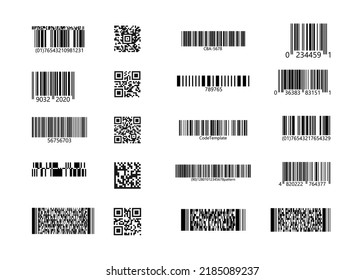 Set of QR Codes, linear codes. 2D code stickers on isolated background. Vector illustration