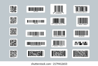 Set of QR Codes, linear codes. Stickers on isolated background. Vector illustration