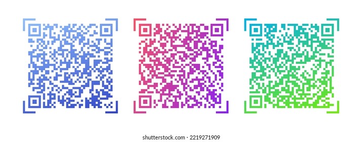 Set of QR codes. Sample vector gradient QR code for scanning isolated on white background