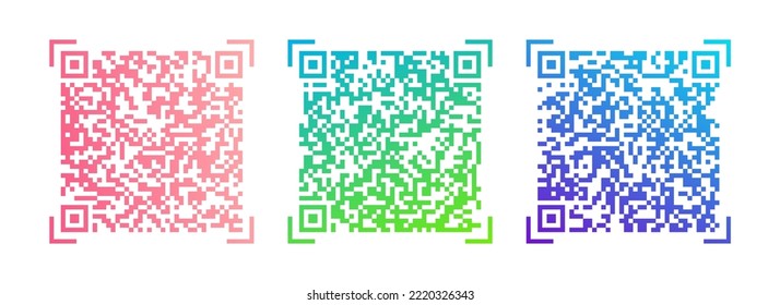 Set of QR codes. Sample vector gradient QR code for scanning isolated on white background