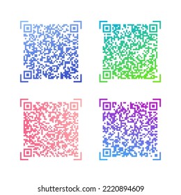 Set of QR codes. Sample vector gradient QR code for scanning isolated on white background