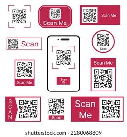 A set of QR codes for scanning. Smartphone id icon with barcode. Vector illustration.