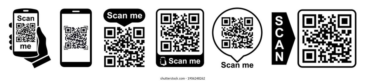 Set QR - Quick Response Code, Inscription scan me, Qr code for smartphone, payment, mobile app scan, QR code collection – stock vector