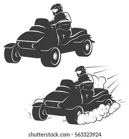 Set of quad bike with driver icons isolated on white background. Design elements for logo, label, emblem, sign, brand mark, poster. Vector illustration.
