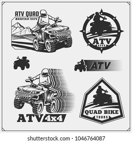 Set of Quad bike rental service emblems, labels and design elements.