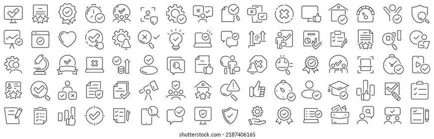 Set of quality analysis line icons. Collection of black linear icons
