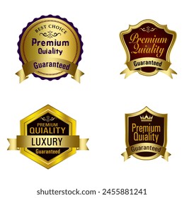 Conjunto de Insignias de Calidad y Elementos de diseño de Etiquetas. Colección vintage retro de laurel y etiquetas con insignia dorada. Logotipo de lujo premium emblema en flechas de estilo retro marcos de Plantilla de Vector insignias de colección.