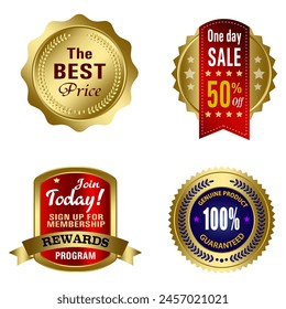 Set of Quality Badges and Labels Design Elements. Golden badge labels and laurel retro vintage collection. Emblem premium luxury logo in retro style arrows frames vector template badges collection.