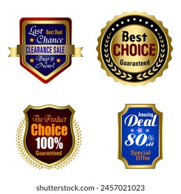 Set of Quality Badges and Labels Design Elements. Golden badge labels and laurel retro vintage collection. Emblem premium luxury logo in retro style arrows frames vector template badges collection.