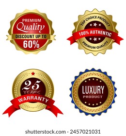 Set of Quality Badges and Labels Design Elements. Golden badge labels and laurel retro vintage collection. Emblem premium luxury logo in retro style arrows frames vector template badges collection.