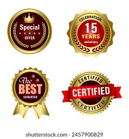 Set of Quality Badges and Labels Design Elements. Golden badge labels and laurel retro vintage collection. Emblem premium luxury logo in retro style arrows frames vector template badges collection.