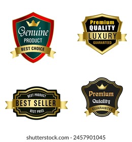 Set of Quality Badges and Labels Design Elements. Golden badge labels and laurel retro vintage collection. Emblem premium luxury logo in retro style arrows frames vector template badges collection.