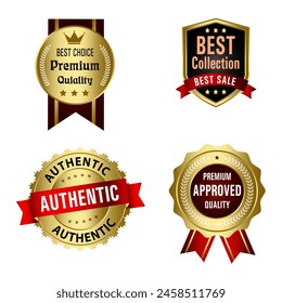 Set of Quality Badges and Labels Design Elements. Golden badge labels and laurel retro vintage collection. Emblem premium luxury logo in retro style template badges collection.