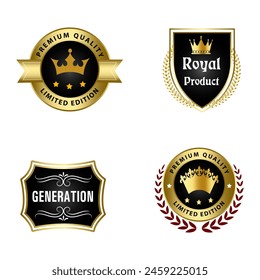 Set of Quality Badges and Labels Design Elements. Golden badge labels and laurel retro vintage collection. Emblem premium luxury logo in retro style template badges collection.