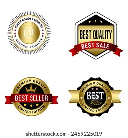 Conjunto de Insignias de Calidad y Elementos de diseño de Etiquetas. Colección vintage retro de laurel y etiquetas con insignia dorada. Logotipo premium de lujo en estilo retro insignias de Plantilla de colección.