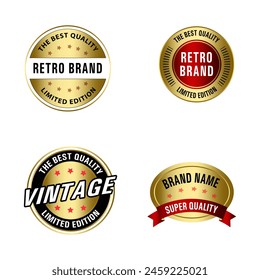 Set of Quality Badges and Labels Design Elements. Golden badge labels and laurel retro vintage collection. Emblem premium luxury logo in retro style template badges collection.