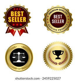 Set of Quality Badges and Labels Design Elements. Golden badge labels and laurel retro vintage collection. Emblem premium luxury logo in retro style template badges collection.