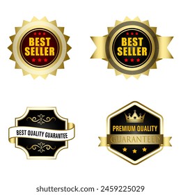 Set of Quality Badges and Labels Design Elements. Golden badge labels and laurel retro vintage collection. Emblem premium luxury logo in retro style template badges collection.