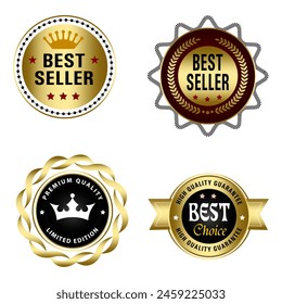 Set of Quality Badges and Labels Design Elements. Golden badge labels and laurel retro vintage collection. Emblem premium luxury logo in retro style template badges collection.