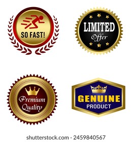 Conjunto de Insignias de Calidad y Elementos de diseño de Etiquetas. Colección vintage retro de laurel y etiquetas con insignia dorada. Logotipo premium de lujo en estilo retro insignias de Plantilla de colección.