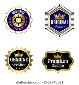 Conjunto de Insignias de Calidad y Elementos de diseño de Etiquetas. Colección vintage retro de laurel y etiquetas con insignia dorada. Logotipo premium de lujo en estilo retro insignias de Plantilla de colección.