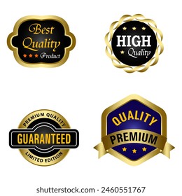 Set of Quality Badges and Labels Design Elements. Golden badge labels and laurel retro vintage collection. Emblem premium luxury logo in retro style template badges collection.