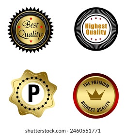 Set of Quality Badges and Labels Design Elements. Golden badge labels and laurel retro vintage collection. Emblem premium luxury logo in retro style template badges collection.