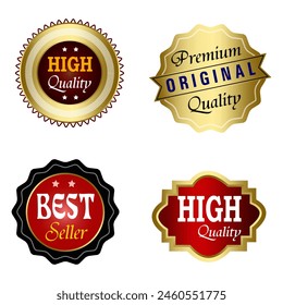 Set of Quality Badges and Labels Design Elements. Golden badge labels and laurel retro vintage collection. Emblem premium luxury logo in retro style template badges collection.