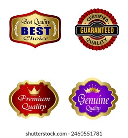 Set of Quality Badges and Labels Design Elements. Golden badge labels and laurel retro vintage collection. Emblem premium luxury logo in retro style template badges collection.