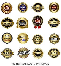 Conjunto de Insignias de Calidad y Elementos de diseño de Etiquetas. Colección vintage retro de laurel y etiquetas con insignia dorada. Logotipo premium de lujo en estilo retro insignias de Plantilla de colección.