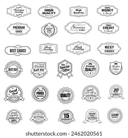 Set of Quality Badges and Labels Design Elements. Golden badge labels and laurel retro vintage collection. Emblem premium luxury logo in retro style template badges collection.